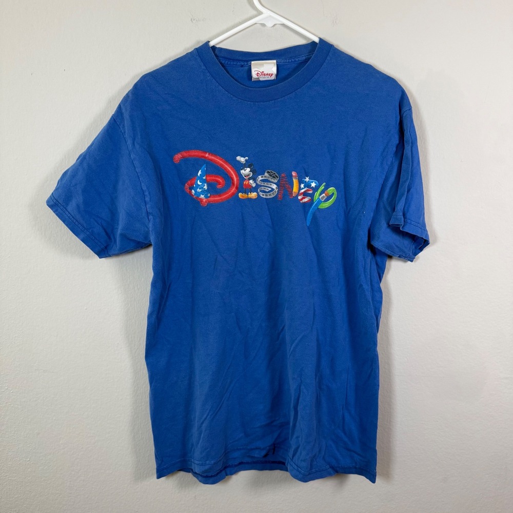 Disney Mickey Mouse Graphic T Shirt Blue Mens Medium Embroidered